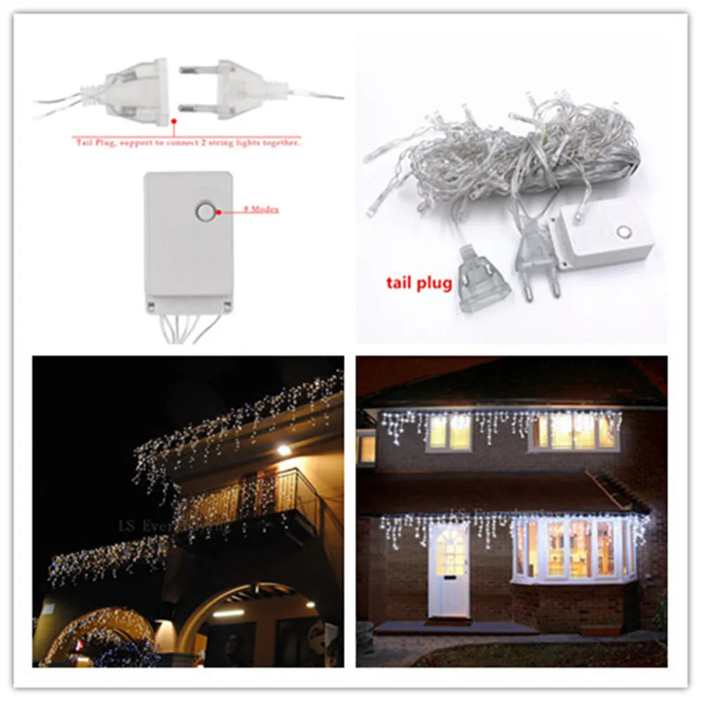 LED Curtain Icicle String Lights – 5M Outdoor Christmas Garland