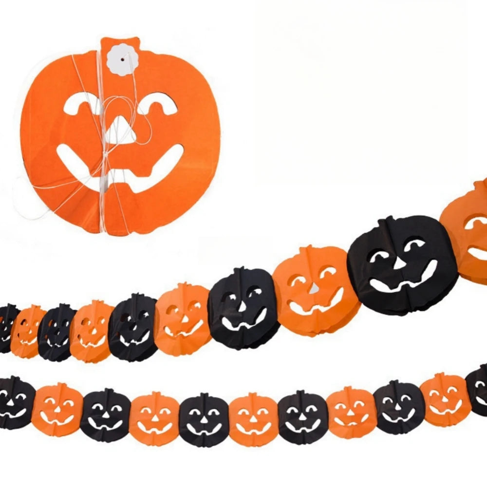 Halloween Paper Garland Banner – Spider, Pumpkin, Ghost & Bat Party Decoration