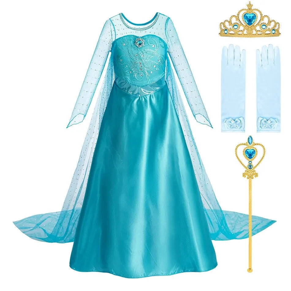 Girls' Elsa Snow Queen Halloween Costume – Princess Dress with Cloak
