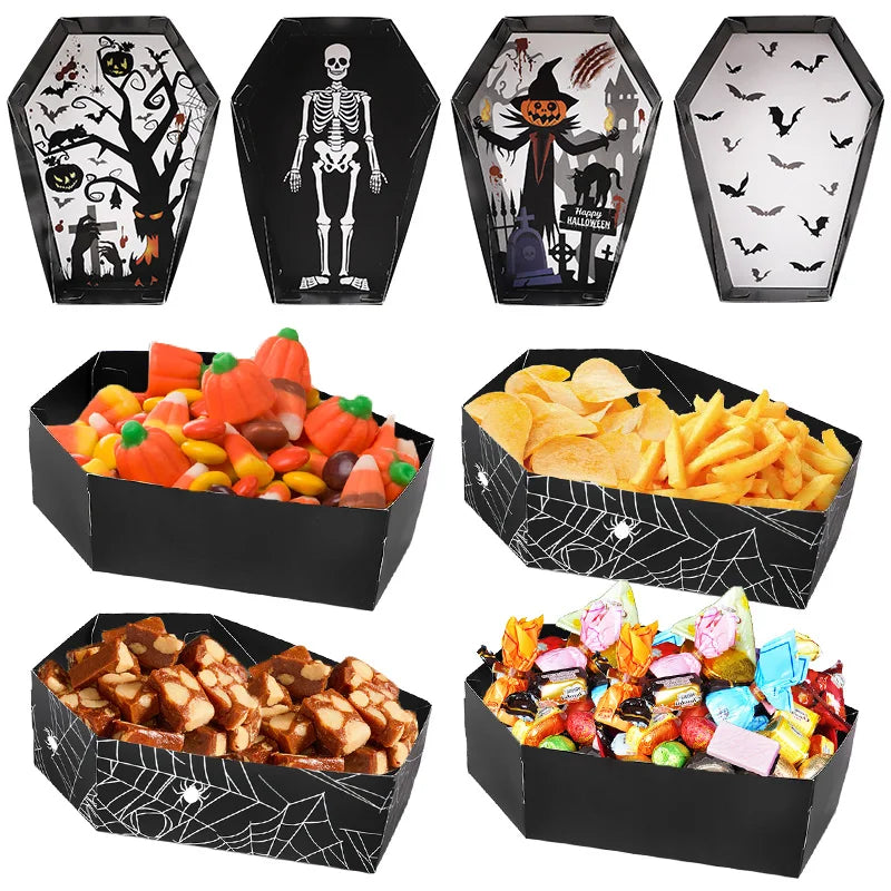 Halloween Coffin Paper Serving Trays & Gift Boxes (12/24 Pcs)