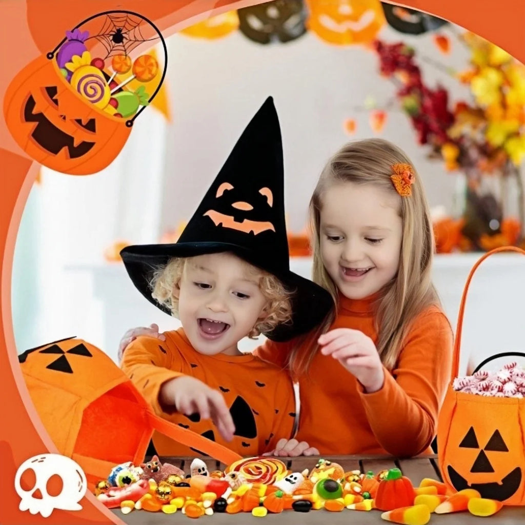 Halloween Pumpkin Candy Bags for Kids – Trick or Treat Buckets (3pcs)
