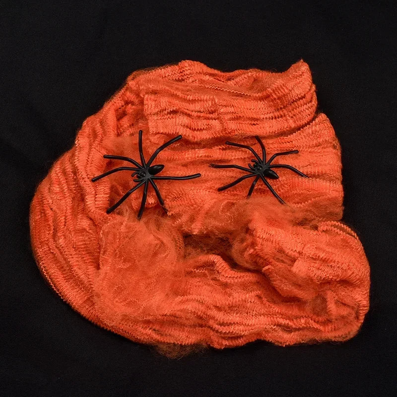 Halloween Stretch Cobweb with Fake Spiders – Scary Party Decor