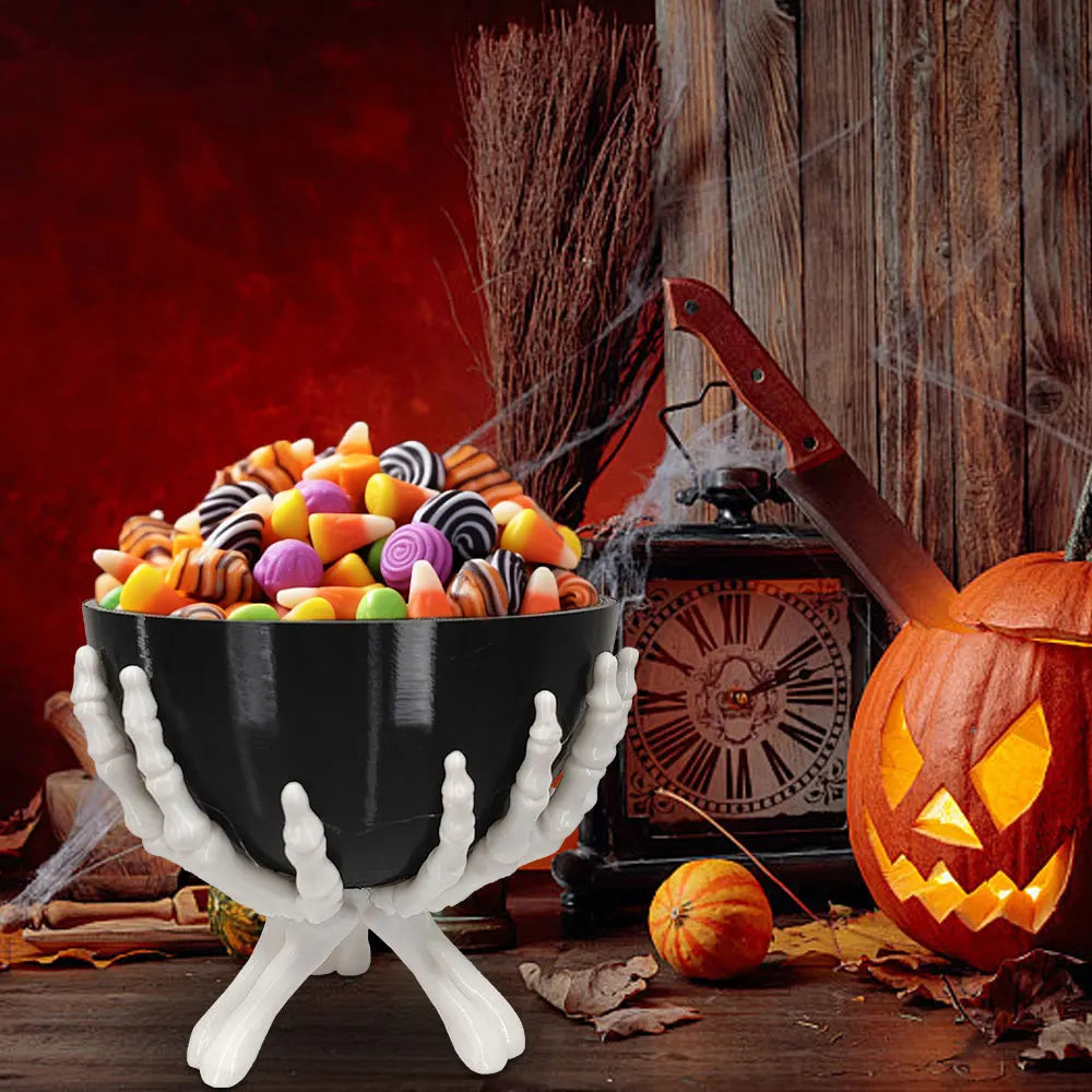 Gothic Skeleton Hands Halloween Candy Bowl – Spooky Home Decor Organizer