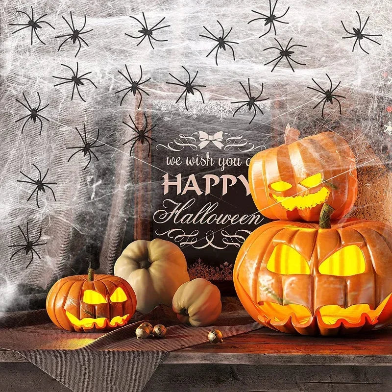 Halloween Stretch Cobweb with Fake Spiders – Scary Party Decor