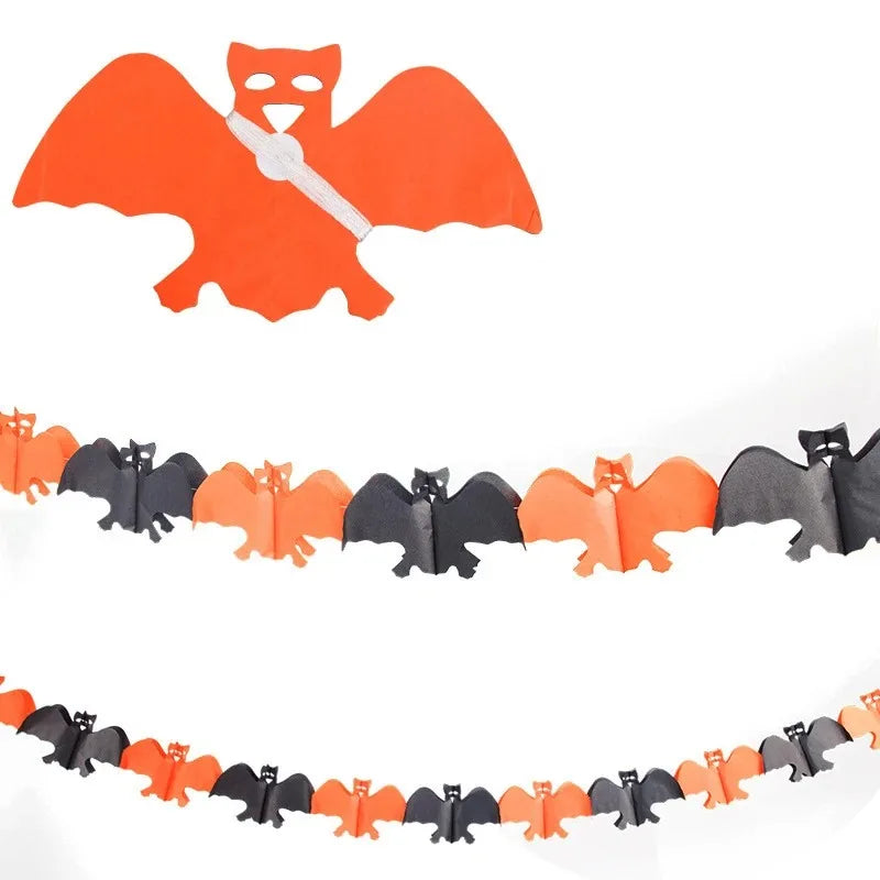 Halloween Paper Garland Banner – Spider, Pumpkin, Ghost & Bat Party Decoration