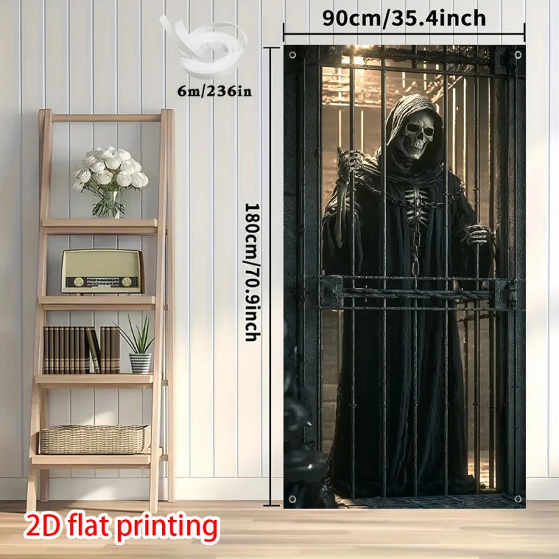 Gothic Skull & Cage Halloween Curtain