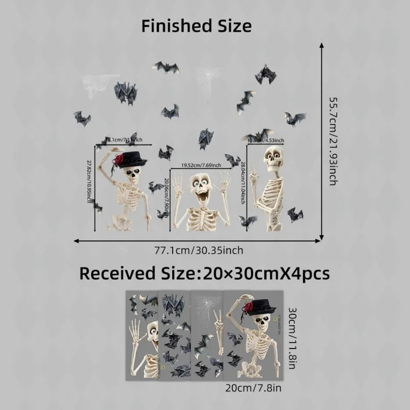 Halloween Window Stickers – Reusable Skeleton & Bat Wall Decorations