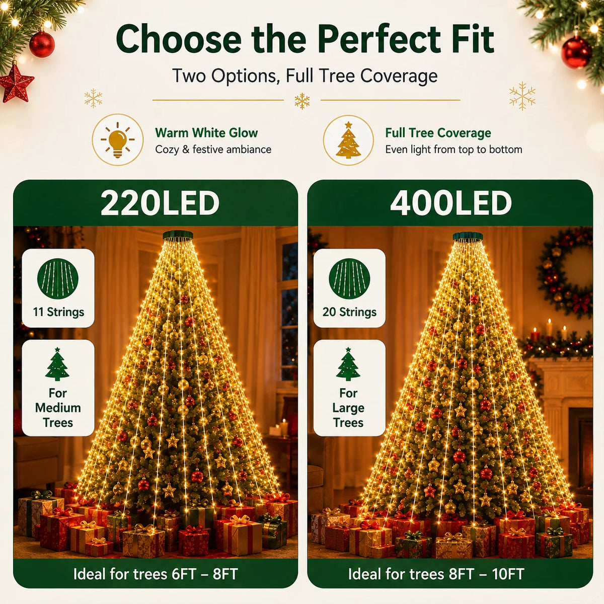 USB Christmas Tree String Lights – 8 Modes, Full Coverage