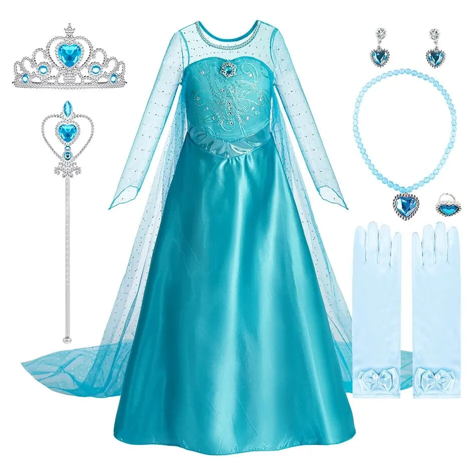Girls' Elsa Snow Queen Halloween Costume – Princess Dress with Cloak
