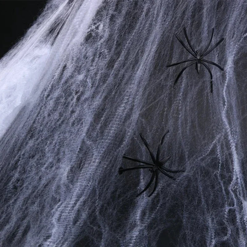 Halloween Stretch Cobweb with Fake Spiders – Scary Party Decor