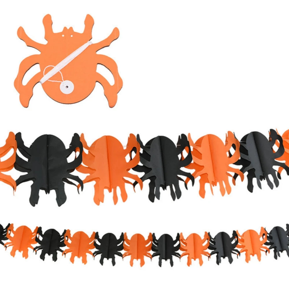 Halloween Paper Garland Banner – Spider, Pumpkin, Ghost & Bat Party Decoration