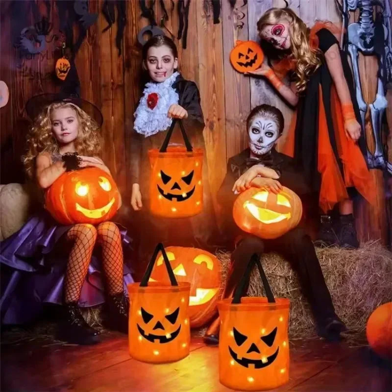 LED Glowing Pumpkin Candy Bag – Reusable Halloween & Christmas Treat Bag