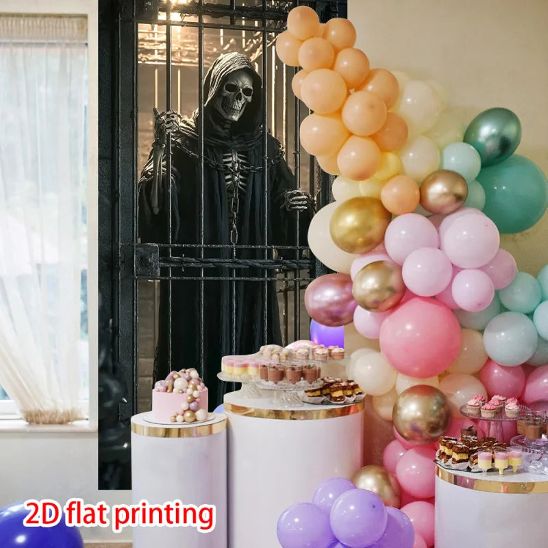 Gothic Skull & Cage Halloween Curtain