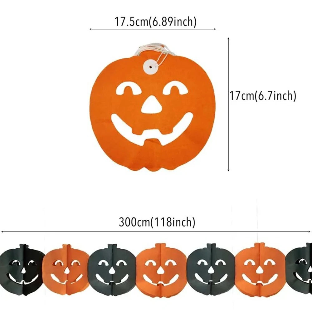 Halloween Paper Garland Banner – Spider, Pumpkin, Ghost & Bat Party Decoration