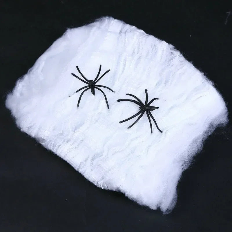 Halloween Stretch Cobweb with Fake Spiders – Scary Party Decor