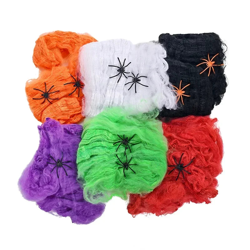 Halloween Stretch Cobweb with Fake Spiders – Scary Party Decor