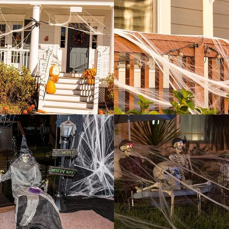 Halloween Stretch Cobweb with Fake Spiders – Scary Party Decor