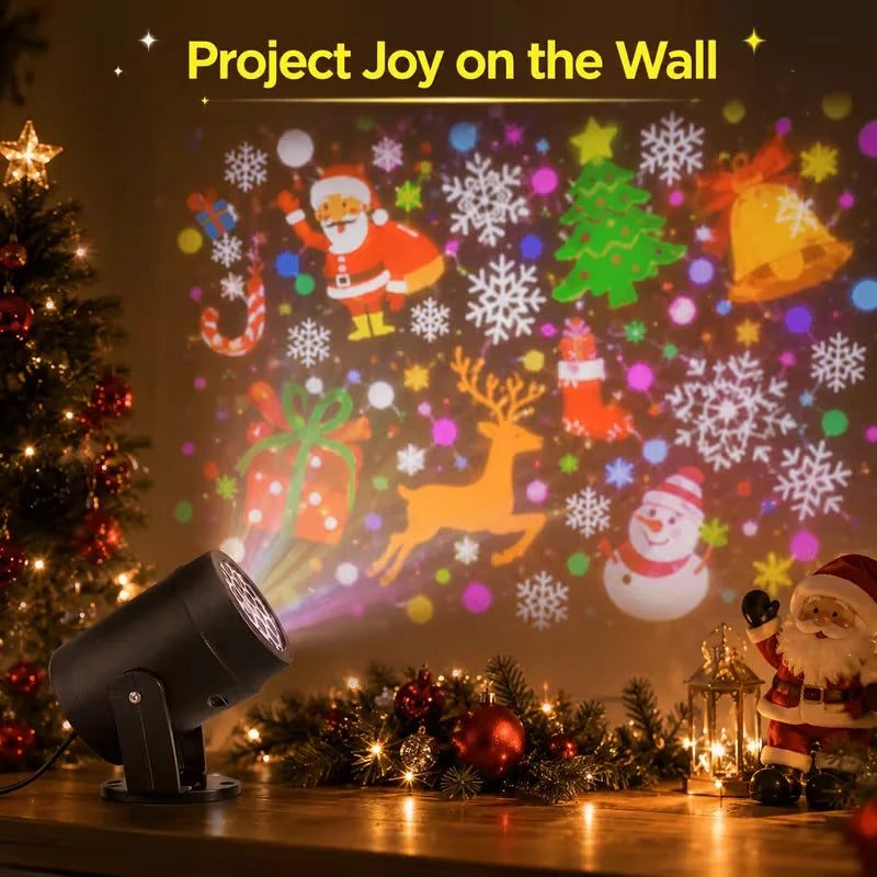 LED Christmas Projector Light – 16 Patterns, USB Rotating
