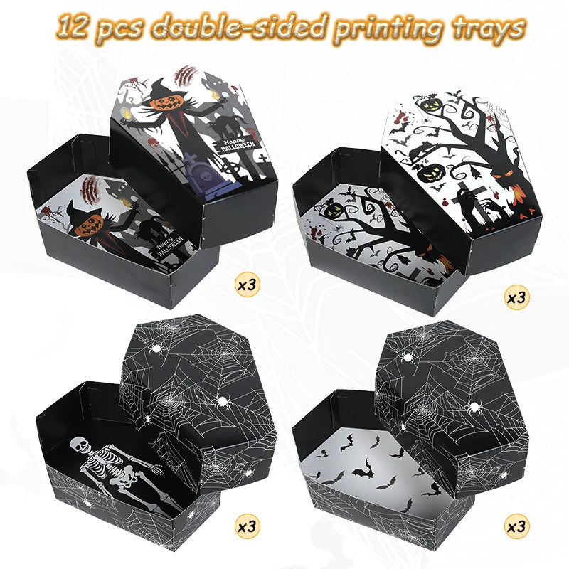 Halloween Coffin Paper Serving Trays & Gift Boxes (12/24 Pcs)