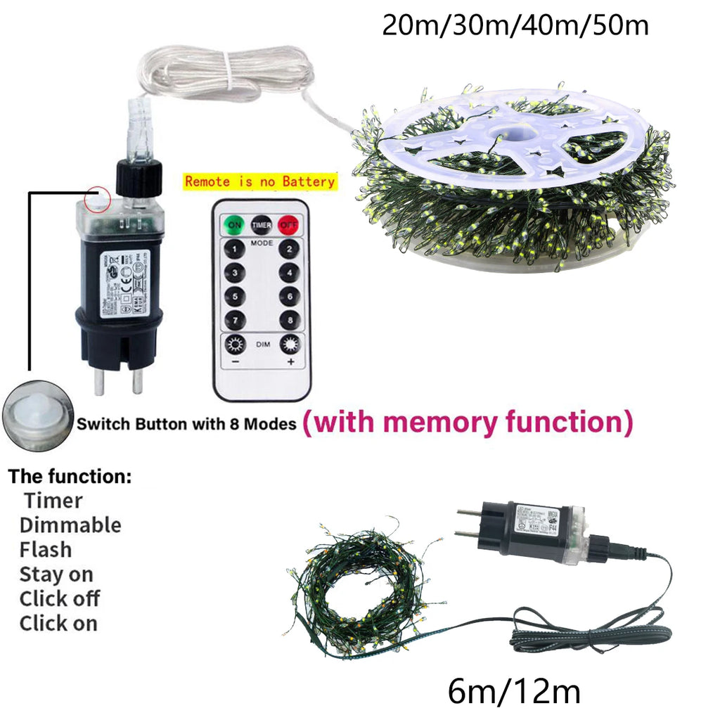 LED Cluster Fairy String Lights – Green Wire Christmas & Party Decor