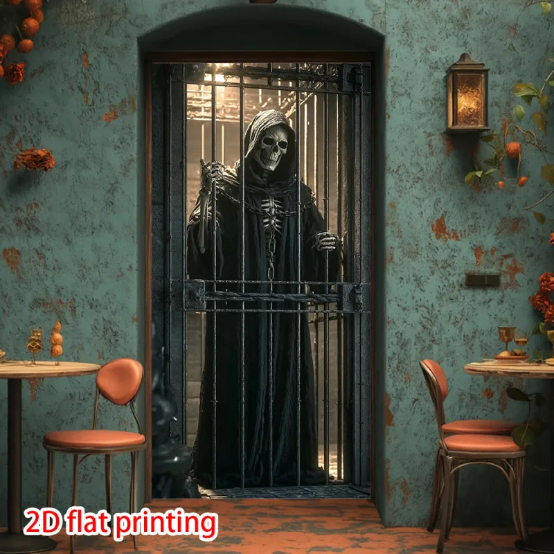 Gothic Skull & Cage Halloween Curtain