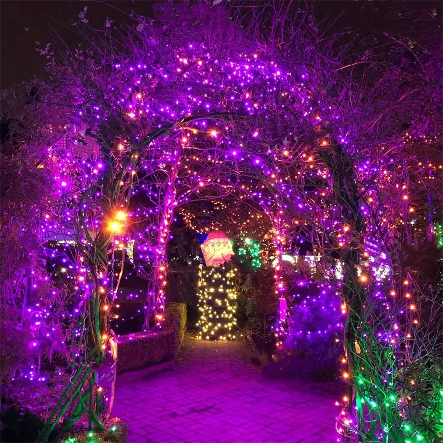 Orange & Purple Halloween Fairy String Lights – Outdoor Garland