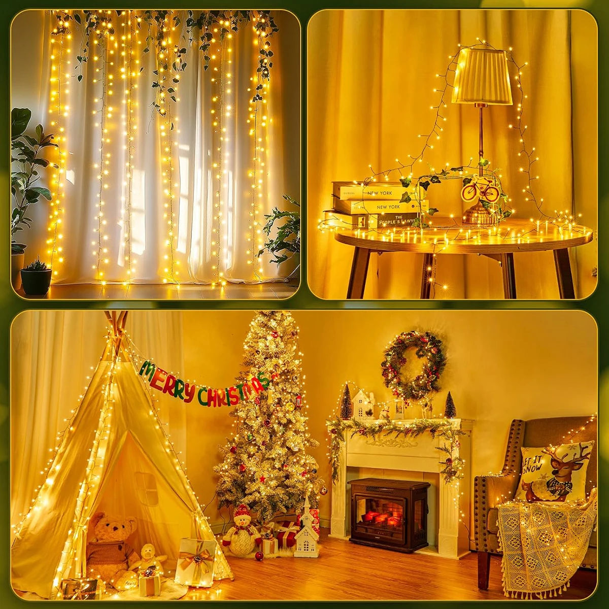 LED Cluster Fairy String Lights – Green Wire Christmas & Party Decor
