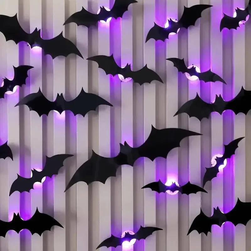 3D Halloween Bat Wall Sticker – Purple Night Light Decor
