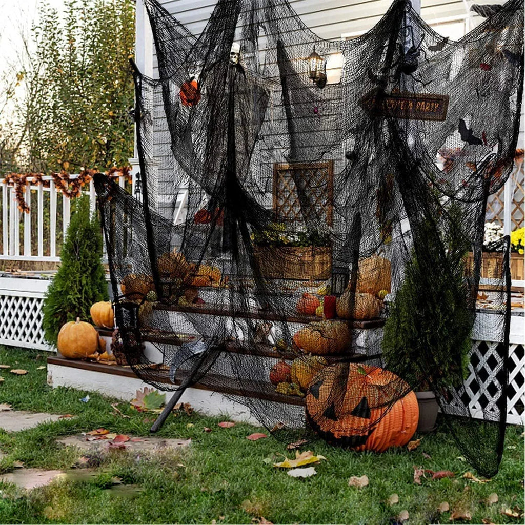Halloween Black Creepy Gauze Cloth – Haunted House Window & Door Decor (76x183cm)