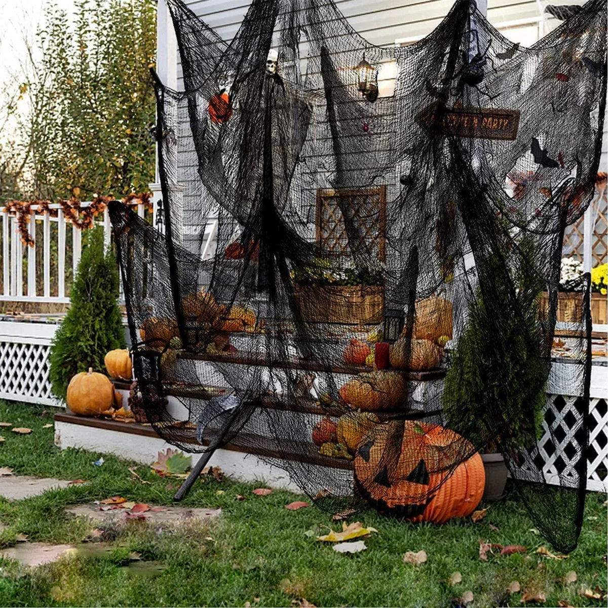Halloween Black Creepy Gauze Cloth – Haunted House Window & Door Decor (76x183cm)