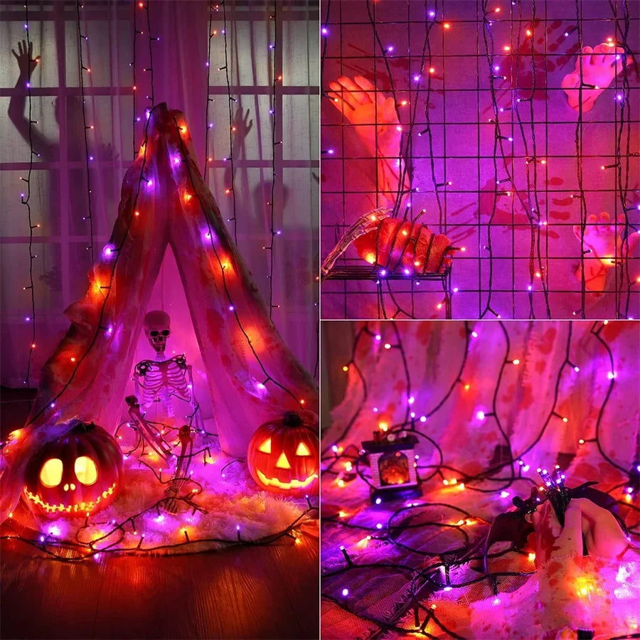 Orange & Purple Halloween Fairy String Lights – Outdoor Garland