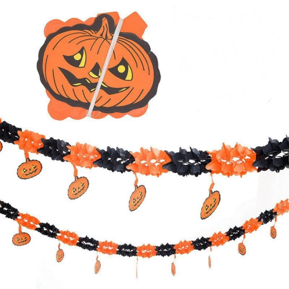 Halloween Paper Garland Banner – Spider, Pumpkin, Ghost & Bat Party Decoration