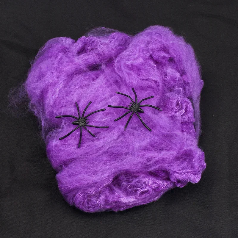 Halloween Stretch Cobweb with Fake Spiders – Scary Party Decor