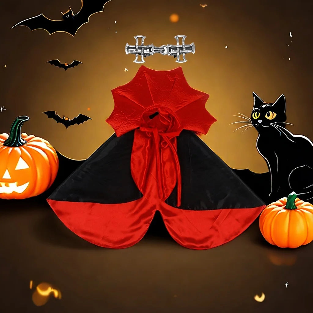 Halloween Vampire Cat Costume – Spooky Cloak & Hat Pet Dress-Up Set