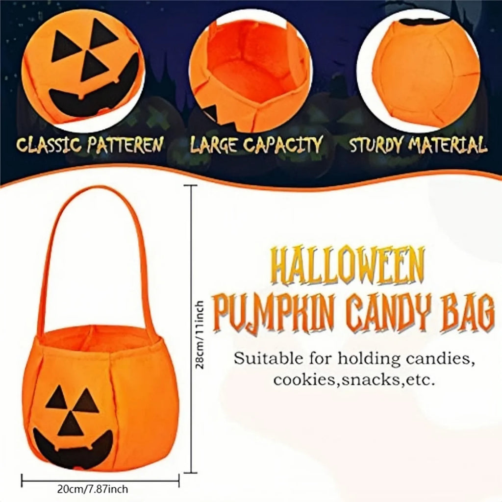 Halloween Pumpkin Candy Bags for Kids – Trick or Treat Buckets (3pcs)