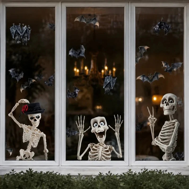 Halloween Window Stickers – Reusable Skeleton & Bat Wall Decorations