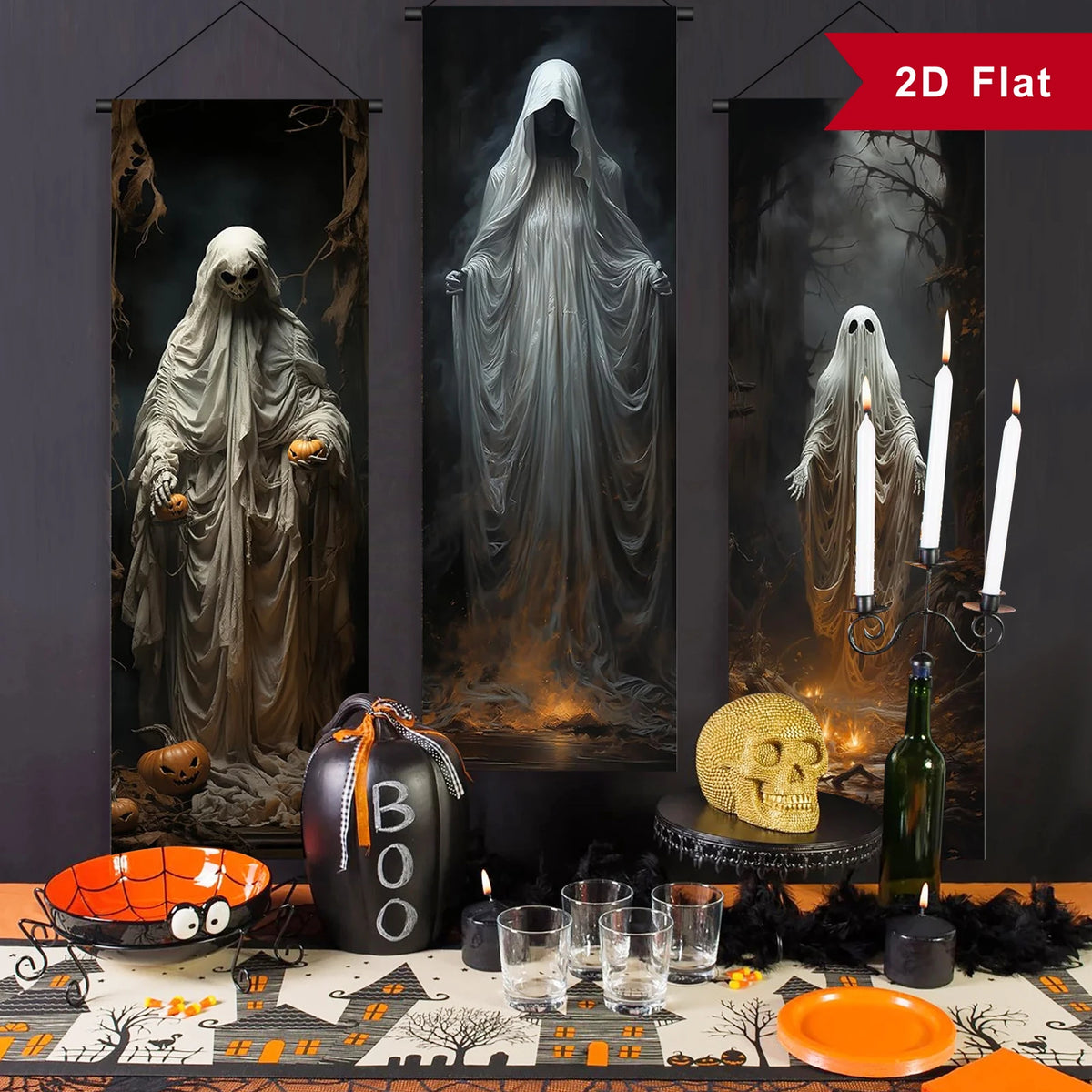 Halloween Skeleton & Ghost Banner – 3pcs