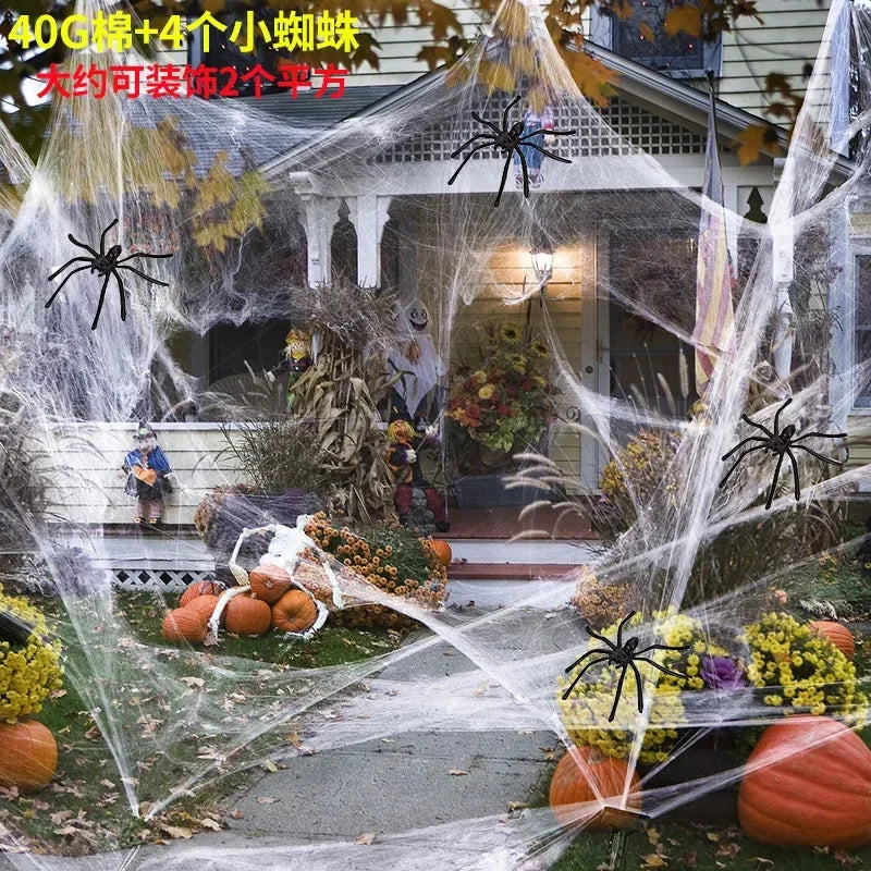 Halloween Stretch Cobweb with Fake Spiders – Scary Party Decor