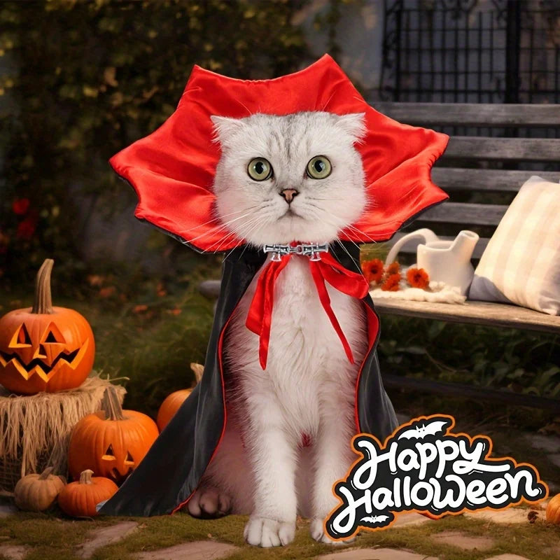 Halloween Vampire Cat Costume – Spooky Cloak & Hat Pet Dress-Up Set