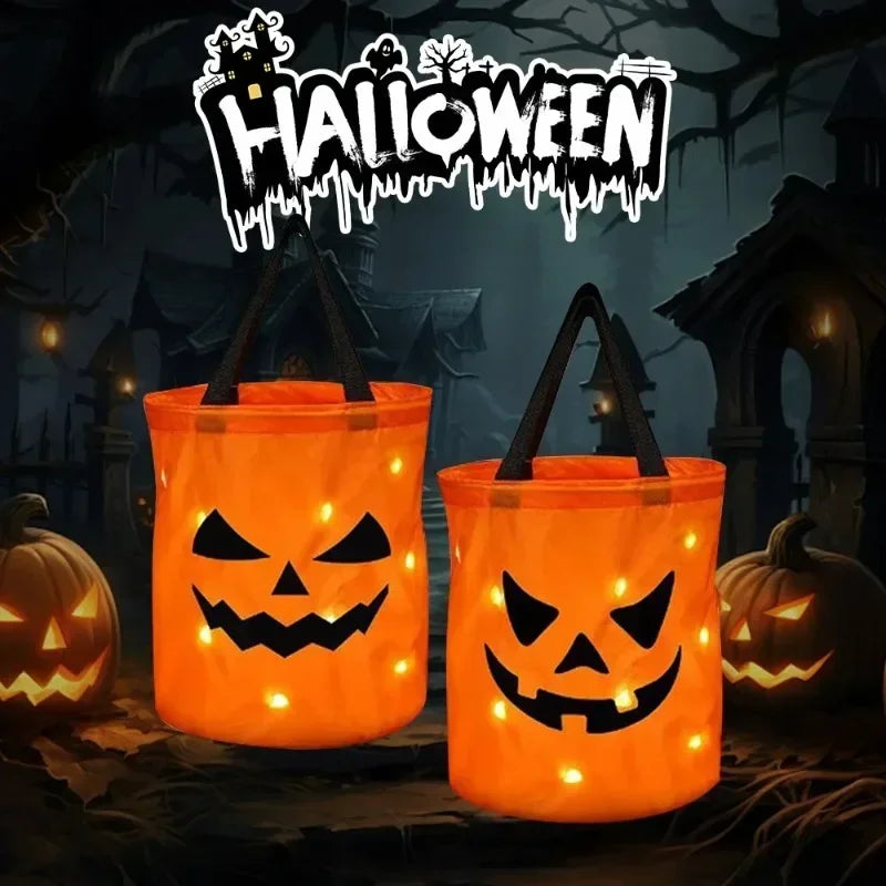 LED Glowing Pumpkin Candy Bag – Reusable Halloween & Christmas Treat Bag