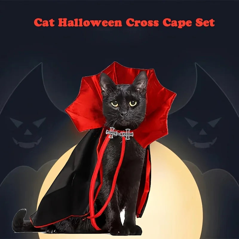 Halloween Vampire Cat Costume – Spooky Cloak & Hat Pet Dress-Up Set