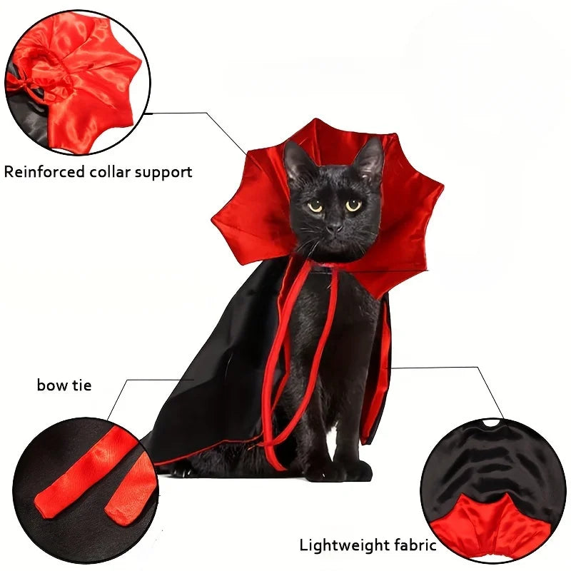 Halloween Vampire Cat Costume – Spooky Cloak & Hat Pet Dress-Up Set