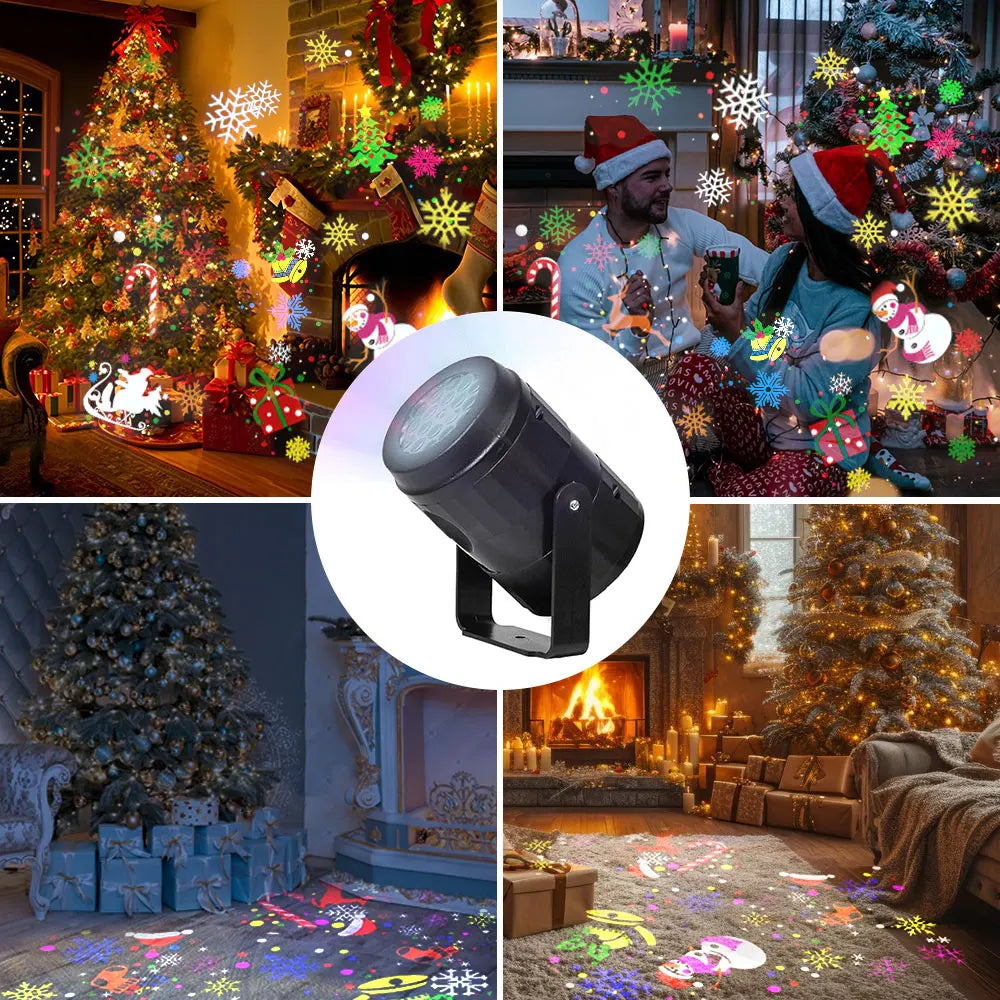 LED Christmas Projector Light – 16 Patterns, USB Rotating