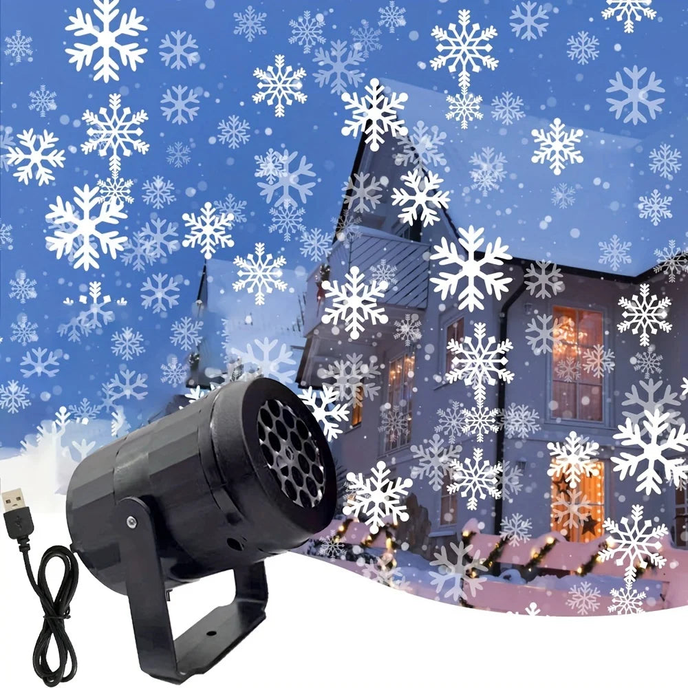 LED Christmas Projector Light – 16 Patterns, USB Rotating