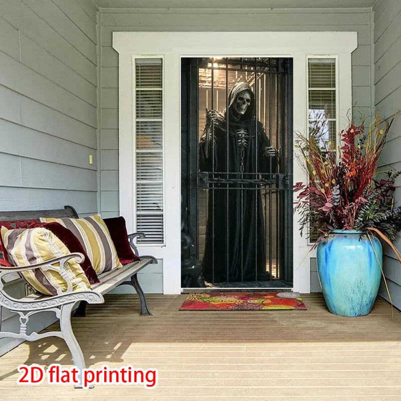 Gothic Skull & Cage Halloween Curtain