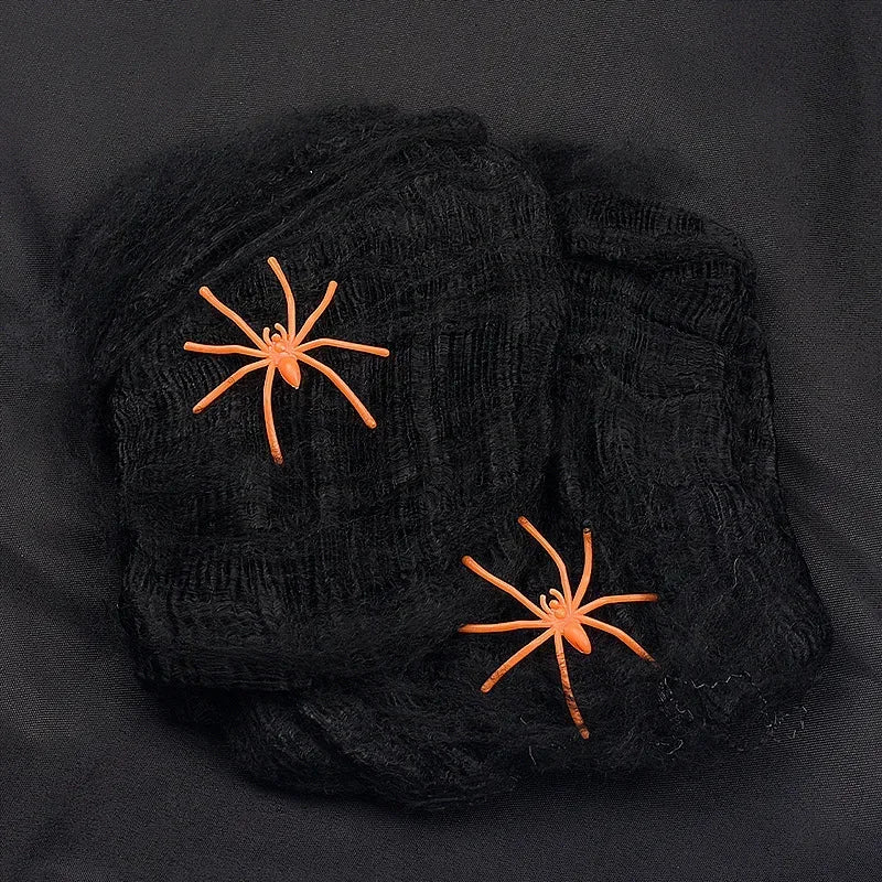Halloween Stretch Cobweb with Fake Spiders – Scary Party Decor