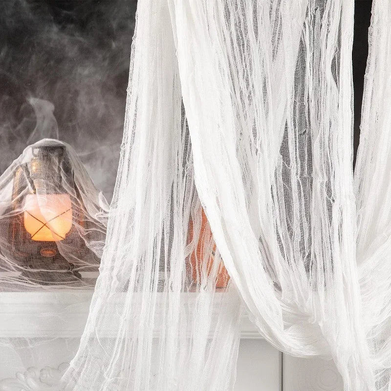 Halloween Black Creepy Gauze Cloth – Haunted House Window & Door Decor (76x183cm)