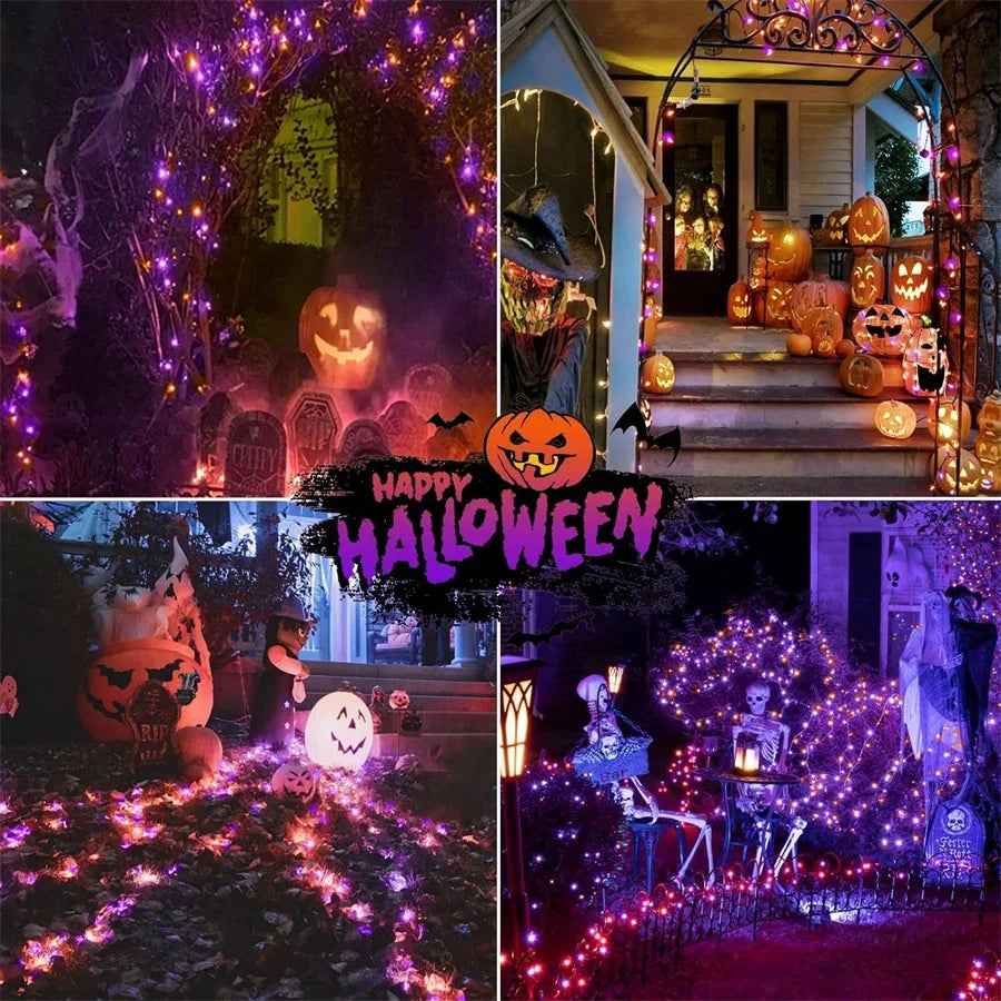 Orange & Purple Halloween Fairy String Lights – Outdoor Garland