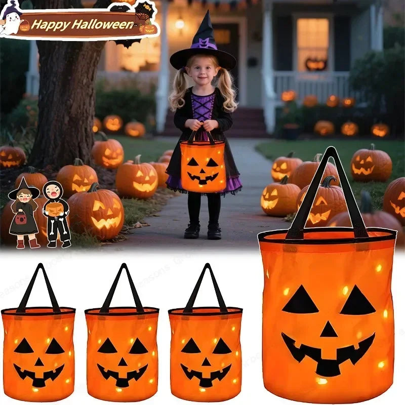 LED Glowing Pumpkin Candy Bag – Reusable Halloween & Christmas Treat Bag