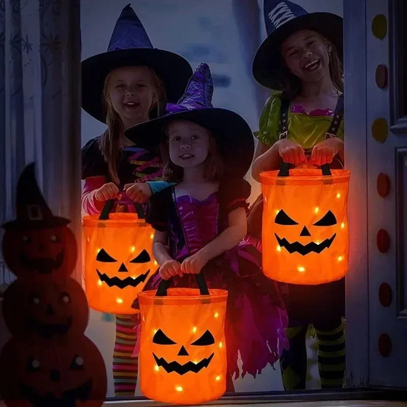 LED Glowing Pumpkin Candy Bag – Reusable Halloween & Christmas Treat Bag